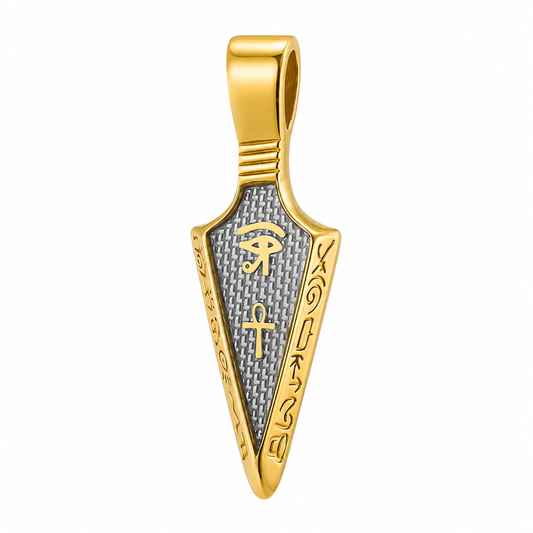 18k Gold PVD Stainless Steel Egyptian Ankh Eye of Horus Pendant