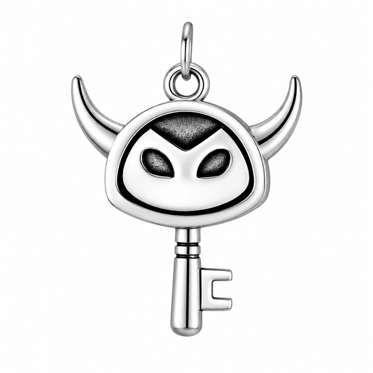 Stainless Steel Devil Head Horn Skeleton Key Charm Pendant