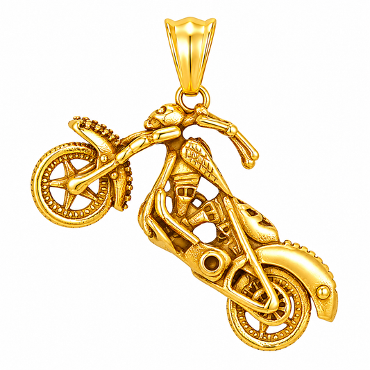 18k Gold PVD Stainless Steel Biker Motorcycle Bike Charm Pendant