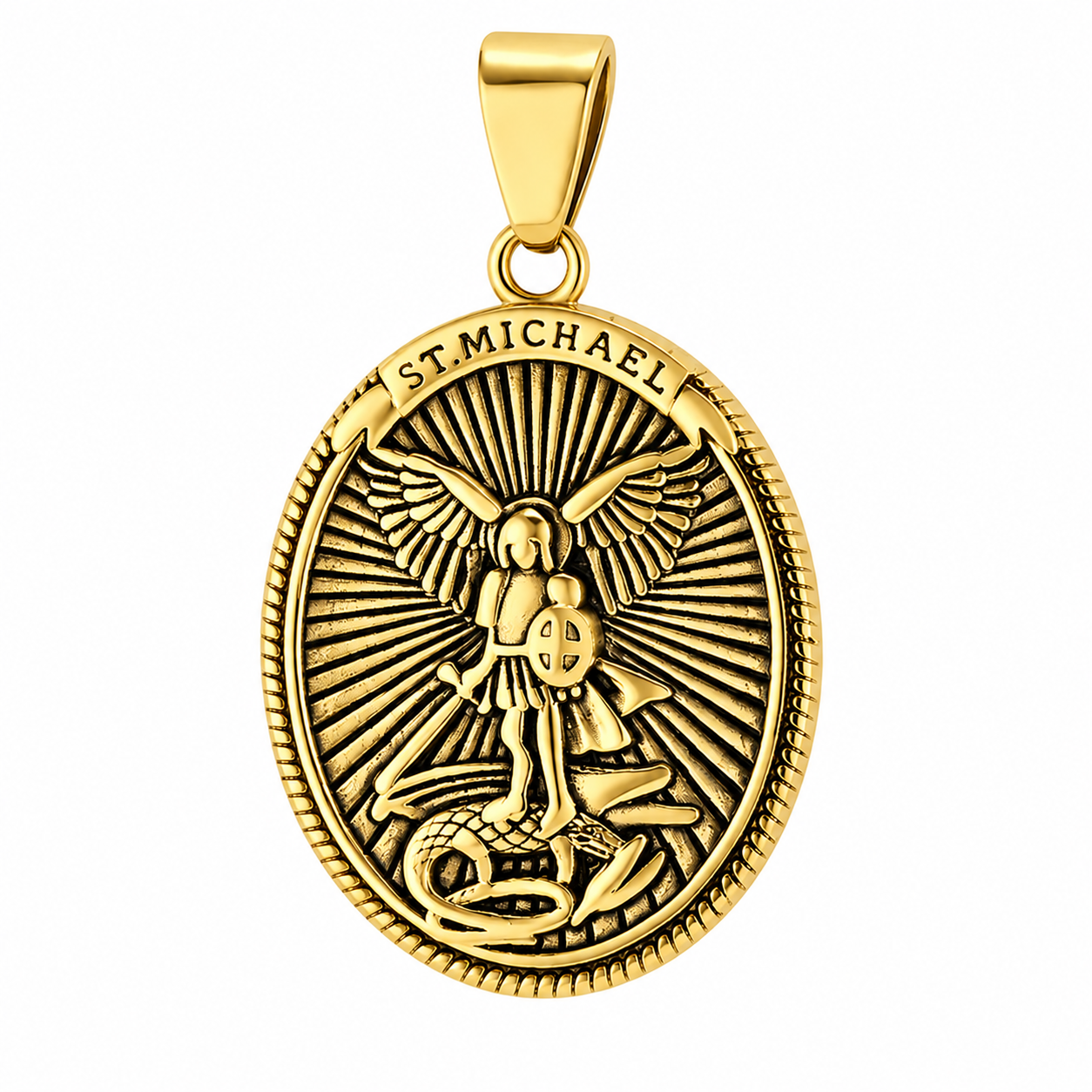 18k Gold PVD Stainless Steel St Michael Be Strong Lord Ephesians Bible Pendant