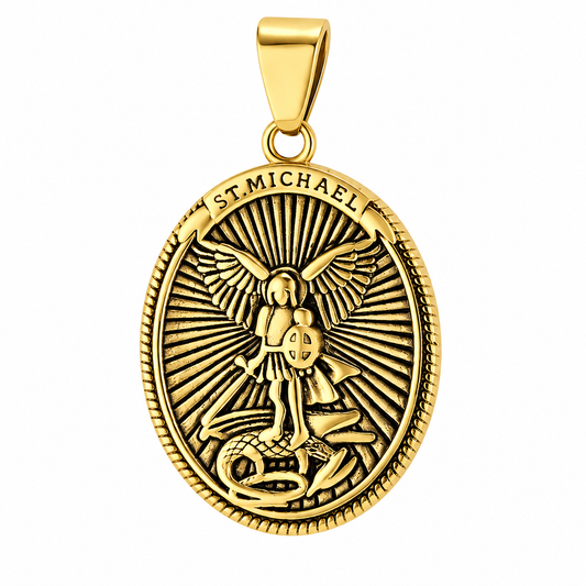 18k Gold PVD Stainless Steel St Michael Be Strong Lord Ephesians Bible Pendant