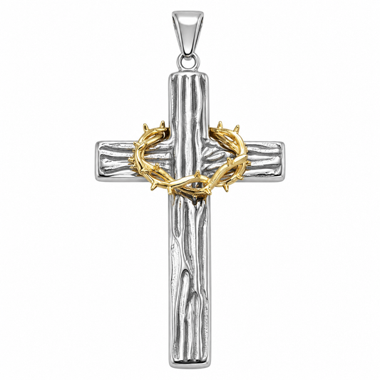 18k Gold PVD Stainless Steel Crown of Thorns Cross Jesus Charm Pendant