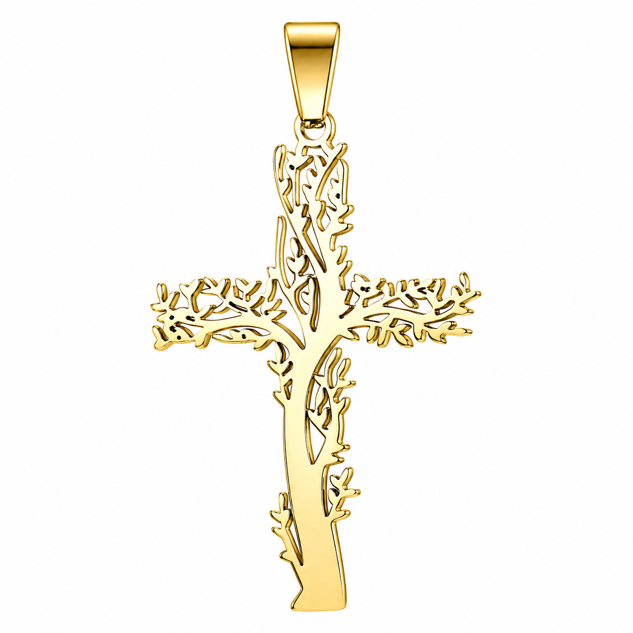 18k Gold PVD Stainless Steel Tree of Life Cross Christian Charm Pendant