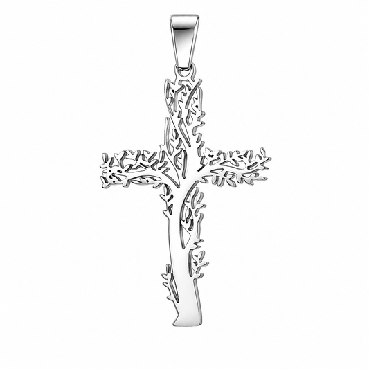 Stainless Steel Tree of Life Cross Christian Charm Pendant