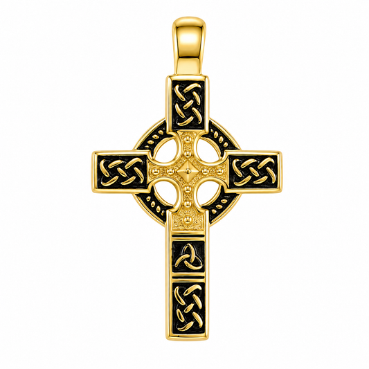 18k Gold PVD Stainless Steel Celtic Knot Cross Christian Irish Charm Pendant