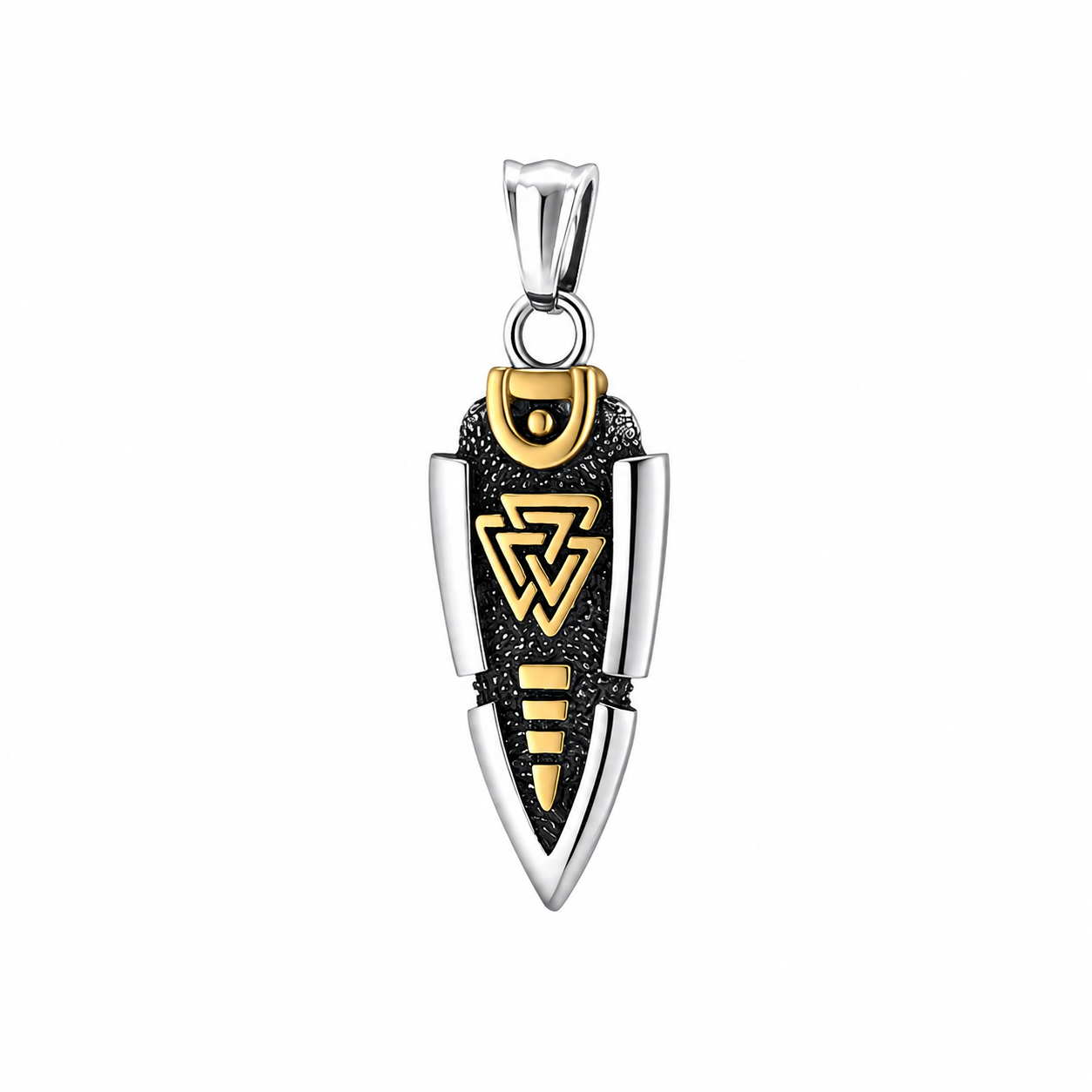 18k Gold PVD Stainless Steel Valknut Norse Triple Triangle Arrow Charm Pendant