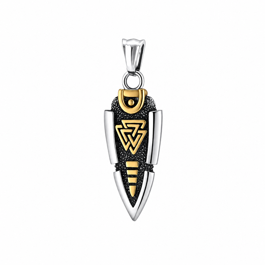 18k Gold PVD Stainless Steel Valknut Norse Triple Triangle Arrow Charm Pendant