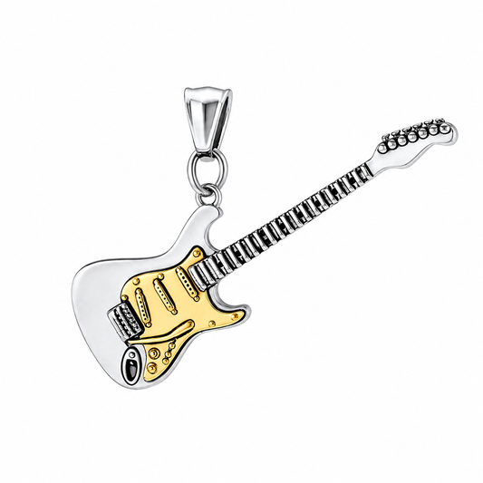 18k Gold PVD Stainless Steel Guitar Rock & Roll Music Charm Pendant