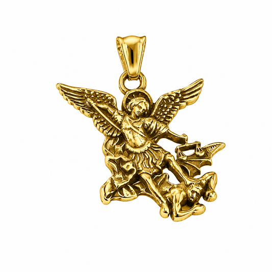 18k Gold PVD Stainless Steel Angel Fighting Demon Spiritual Warfare Pendant