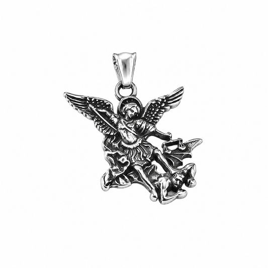 Stainless Steel Angel Fighting Demon Spiritual Heavenly Warfare Pendant