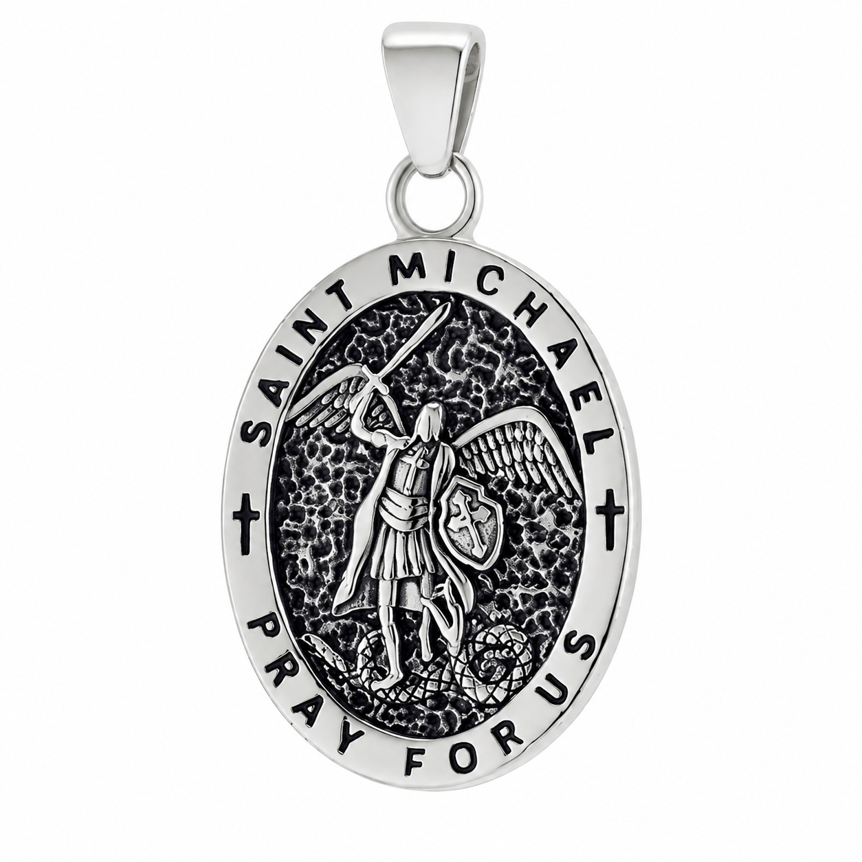 Stainless Steel St Michael Pray For Us Catholic Christian Charm Pendant