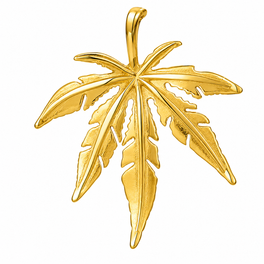 18k Gold PVD Stainless Steel Marijuana Leaf Pot Weed Cannabis Bud Charm Pendant