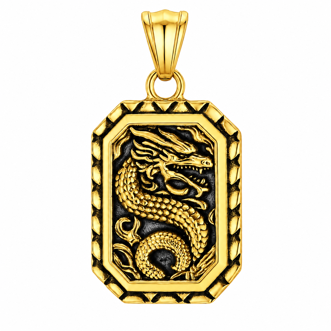 18k Gold PVD Stainless Steel Dragon Mythical Animal Snake Pendant