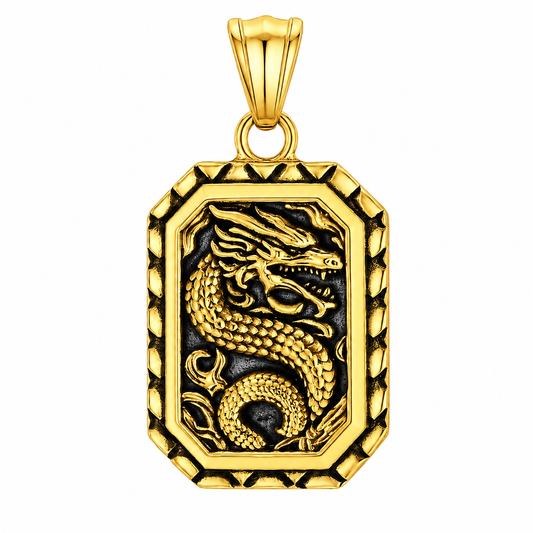 18k Gold PVD Stainless Steel Dragon Mythical Animal Snake Pendant