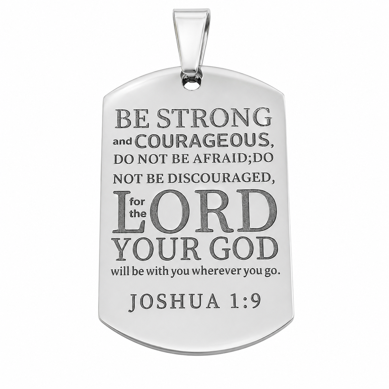 Stainless Steel American Dog Tag Christian Charm Joshua 1:9 Bible Verse Pendant
