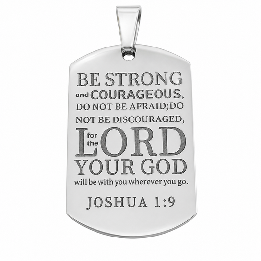 Stainless Steel American Dog Tag Christian Charm Joshua 1:9 Bible Verse Pendant