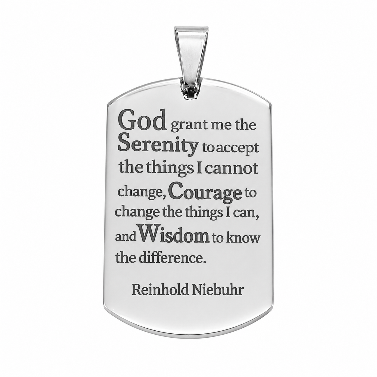 Stainless Steel American Dog Tag Reinhold Niebuhr God Quote Wisdom Pendant