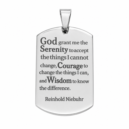 Stainless Steel American Dog Tag Reinhold Niebuhr God Quote Wisdom Pendant