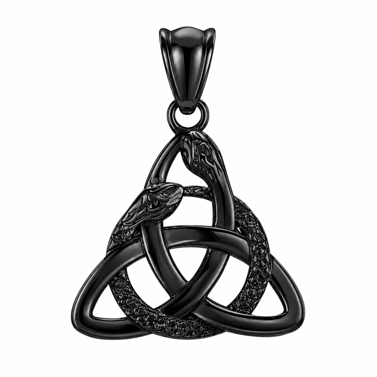 Black PVD Stainless Steel Triquetra Snake Celtic Knot Charm Pendant