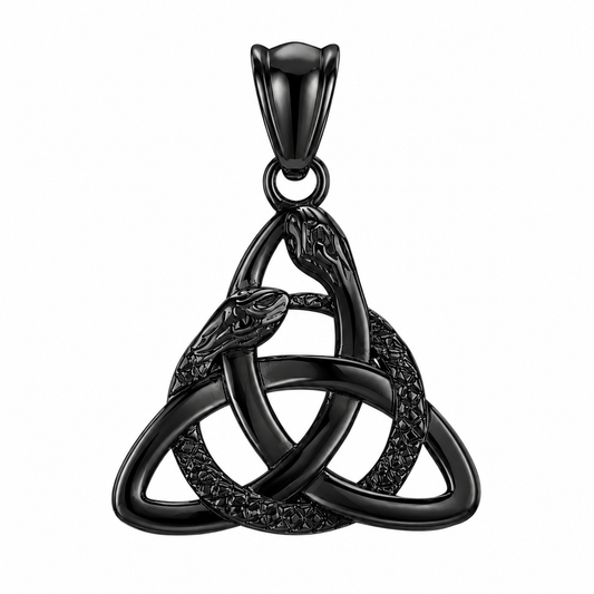 Black PVD Stainless Steel Triquetra Snake Celtic Knot Charm Pendant