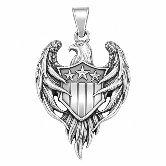 Stainless Steel American Eagle Shield Protector National Bird Charm Pendant