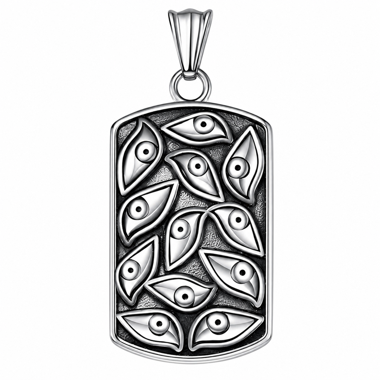 Stainless Steel Evil Eye Dog Tag Mystical Charm Pendant