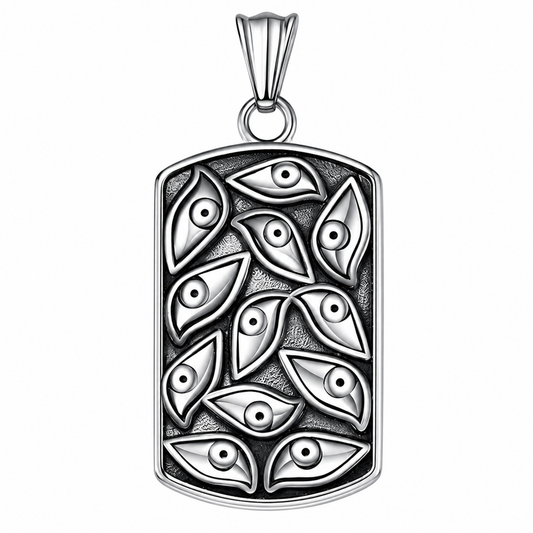 Stainless Steel Evil Eye Dog Tag Mystical Charm Pendant