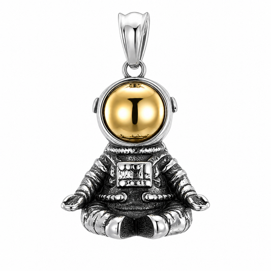 18k Gold PVD Stainless Steel Astronaut Zen Meditation Charm Pendant
