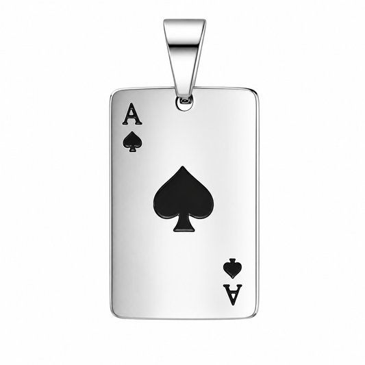 Stainless Steel Ace of Spades Card Lucky Gambling Charm Pendant