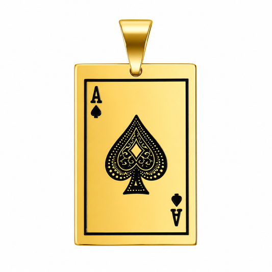 18k Gold PVD Stainless Steel Ace of Spades Card Lucky Gambling Charm Pendant