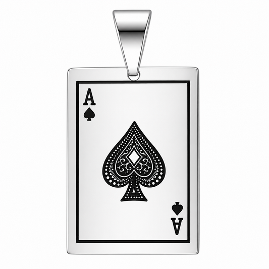 Stainless Steel Ace of Spades Card Lucky Gambling Charm Pendant
