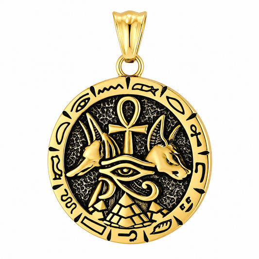 18k Gold PVD Stainless Steel Egyptian Ra Eye of Horus Pyramid Pendant