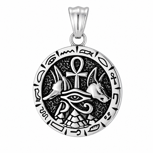Stainless Steel Egyptian Ra Eye of Horus Pyramid Pendant