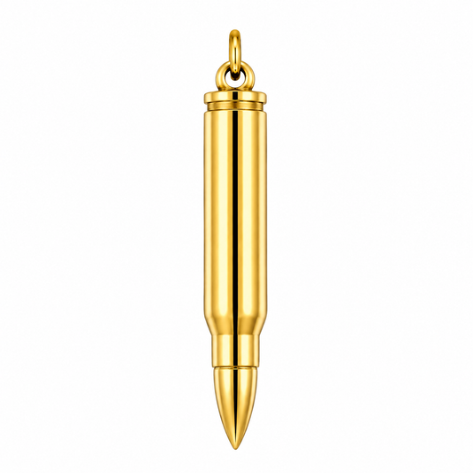 18k Gold PVD Stainless Steel Bullet Shell Casing Ammo Gun Rifle Marksmen Pendant