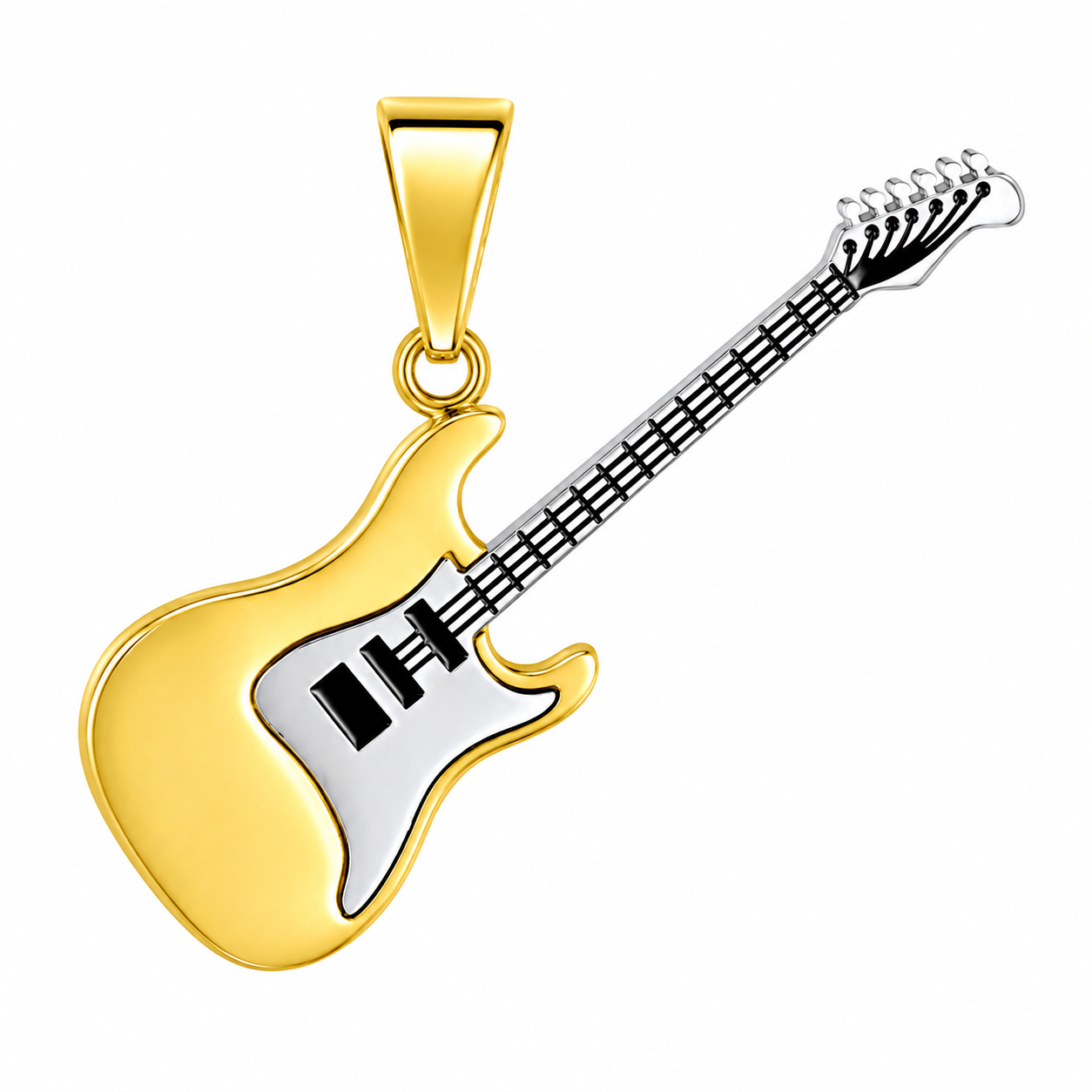 18k Gold PVD Stainless Steel Guitar Rock & Roll Music Charm Pendant