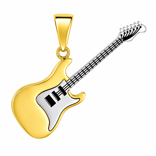 18k Gold PVD Stainless Steel Guitar Rock & Roll Music Charm Pendant