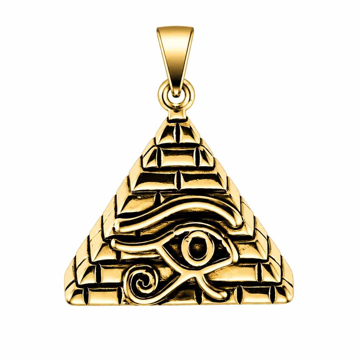 18k Gold PVD Stainless Steel Pyramid Eye of Horus Egyptian Charm Pendant