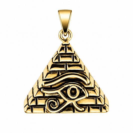 18k Gold PVD Stainless Steel Pyramid Eye of Horus Egyptian Charm Pendant
