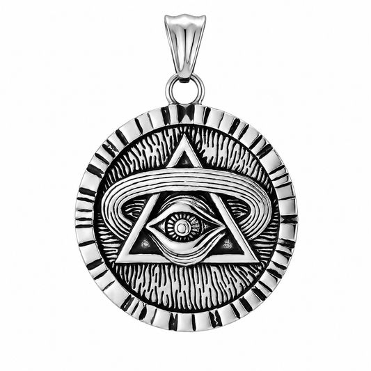 Stainless Steel Galaxy Triangle All Seeing Eye Universe Ring Charm Pendant