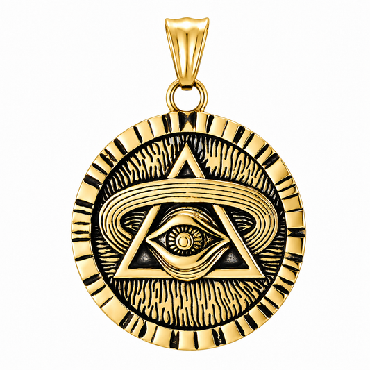 18k Gold PVD Stainless Steel Galaxy Triangle All Seeing Eye Universe Pendant