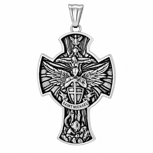Stainless Steel Jesus Crucifix Saint Michael Dove Christian Catholic Pendant