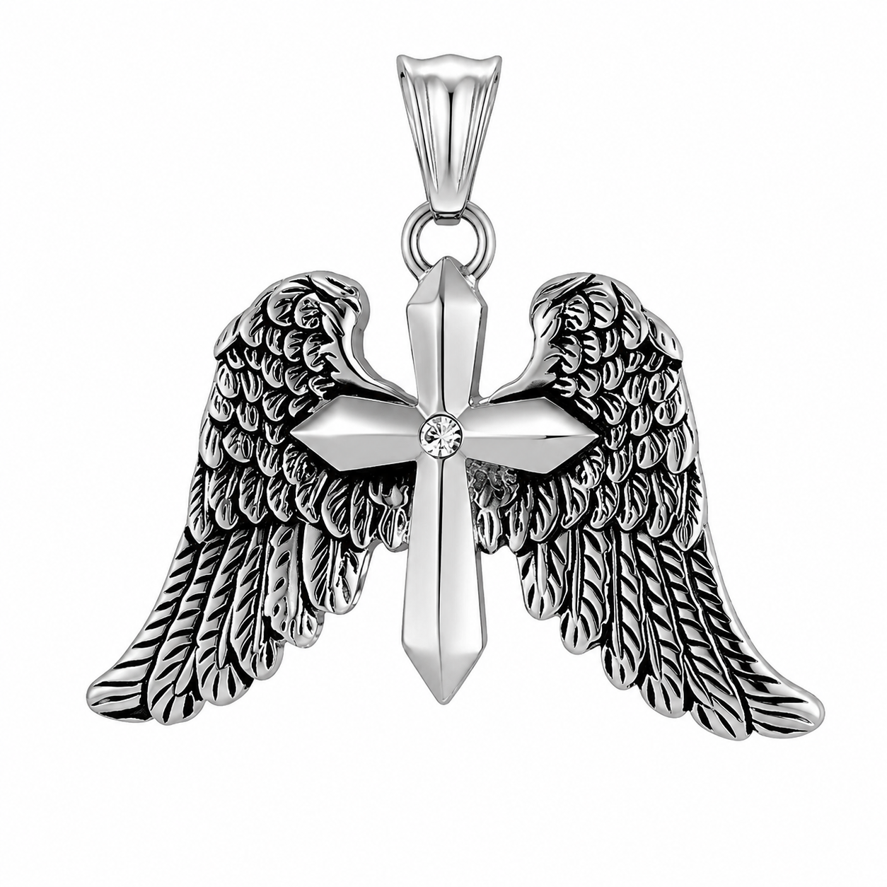 Stainless Steel Angel Wings Cross Heavenly Christian Charm Pendant