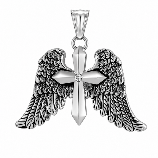 Stainless Steel Angel Wings Cross Heavenly Christian Charm Pendant