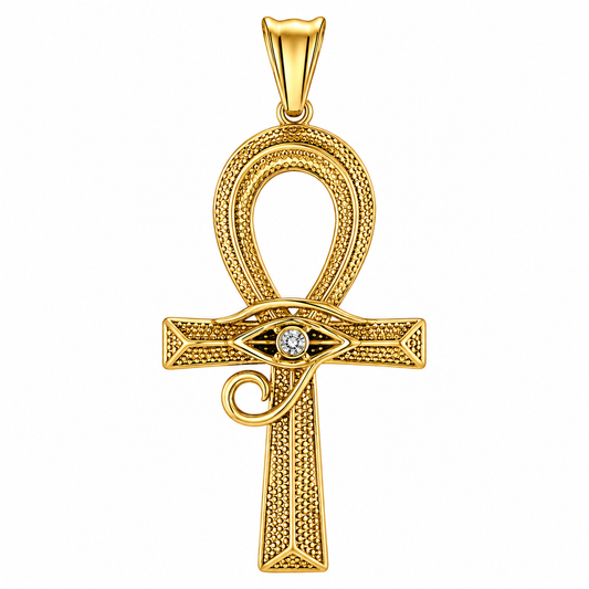 18k Gold PVD Stainless Steel Eye of Horus Ankh Egyptian Cross Charm Pendant