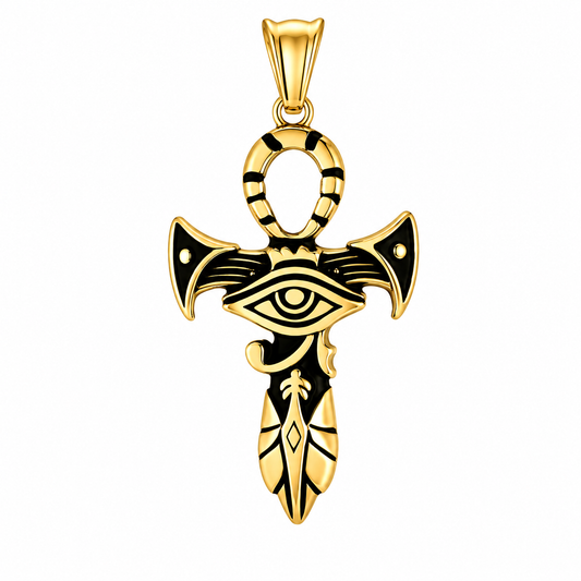 18k Gold PVD Stainless Steel Eye of Horus Ankh Egyptian Cross Charm Pendant