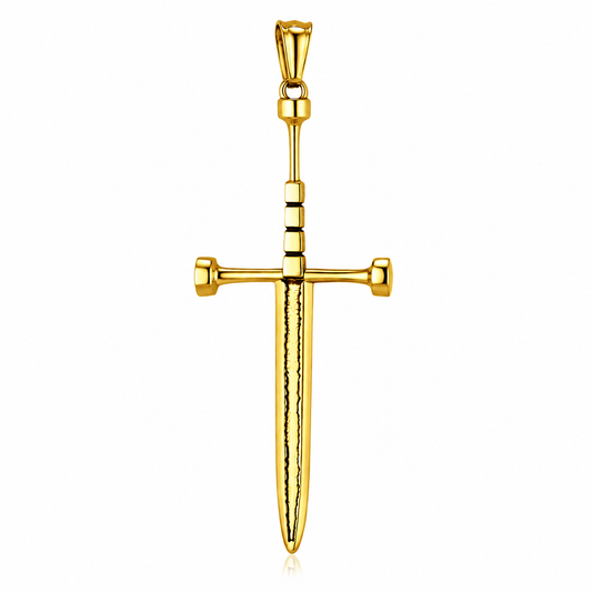 18k Gold PVD Stainless Steel Dagger Blade Knife Sword Gladiator Knight Pendant
