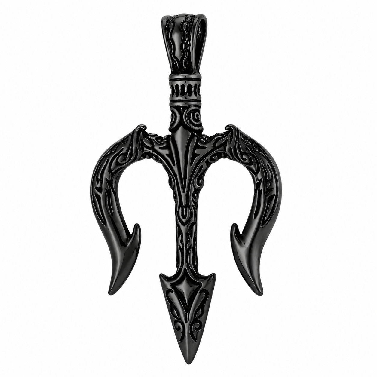 Black PVD Stainless Steel Trident Water King Poseidon Charm Pendant