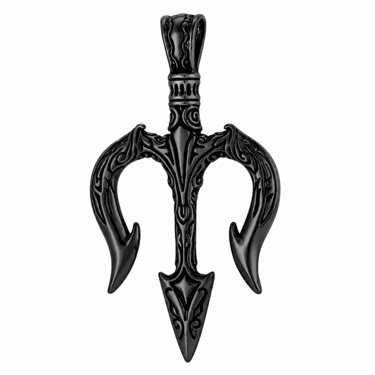 Black PVD Stainless Steel Trident Water King Poseidon Charm Pendant