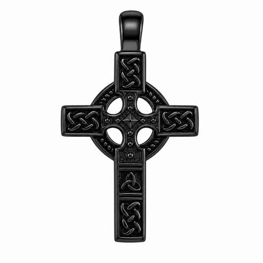Black PVD Stainless Steel Celtic Knot Cross Christian Irish Charm Pendant