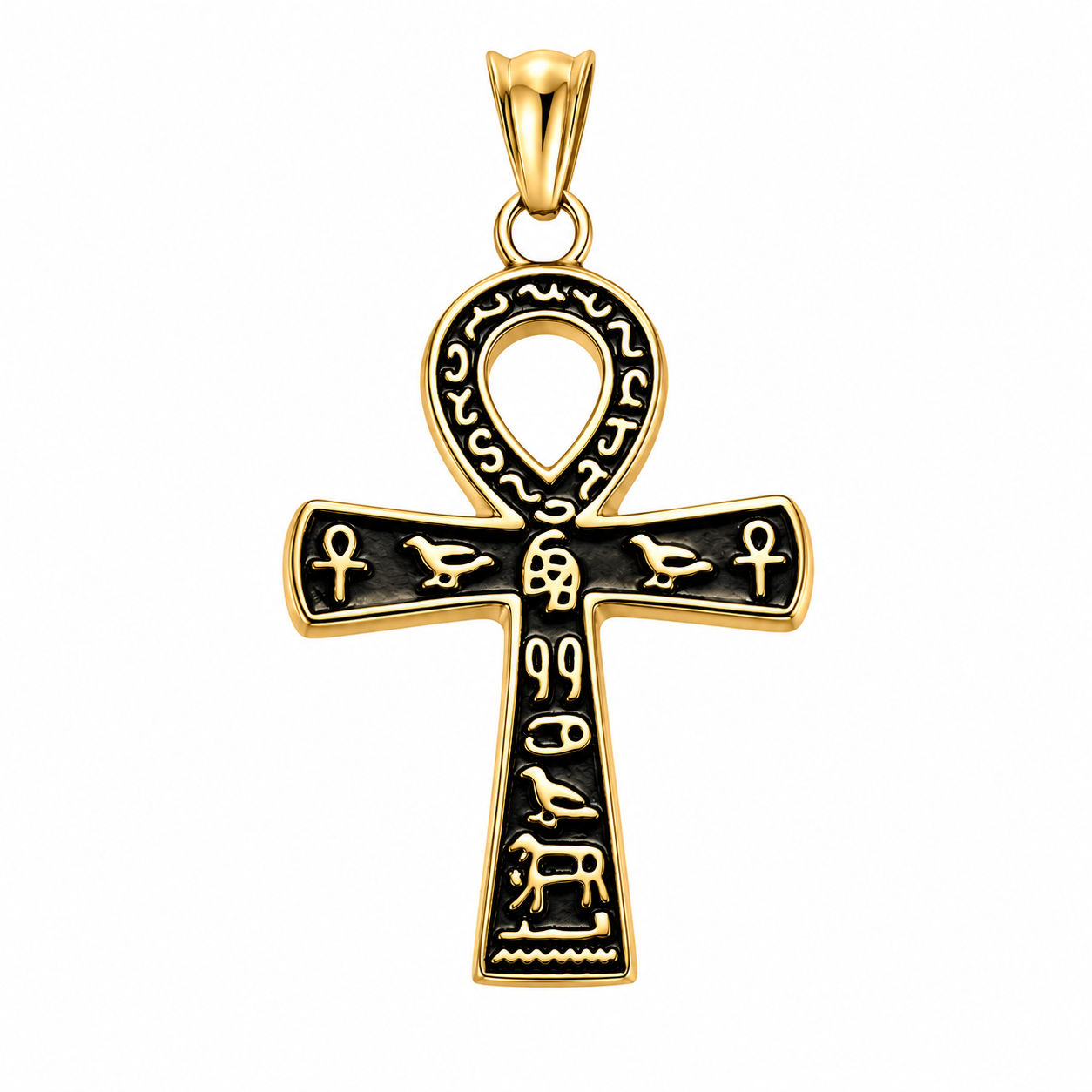 18k Gold PVD Stainless Steel Eye of Horus Ankh Egyptian Cross Charm Pendant